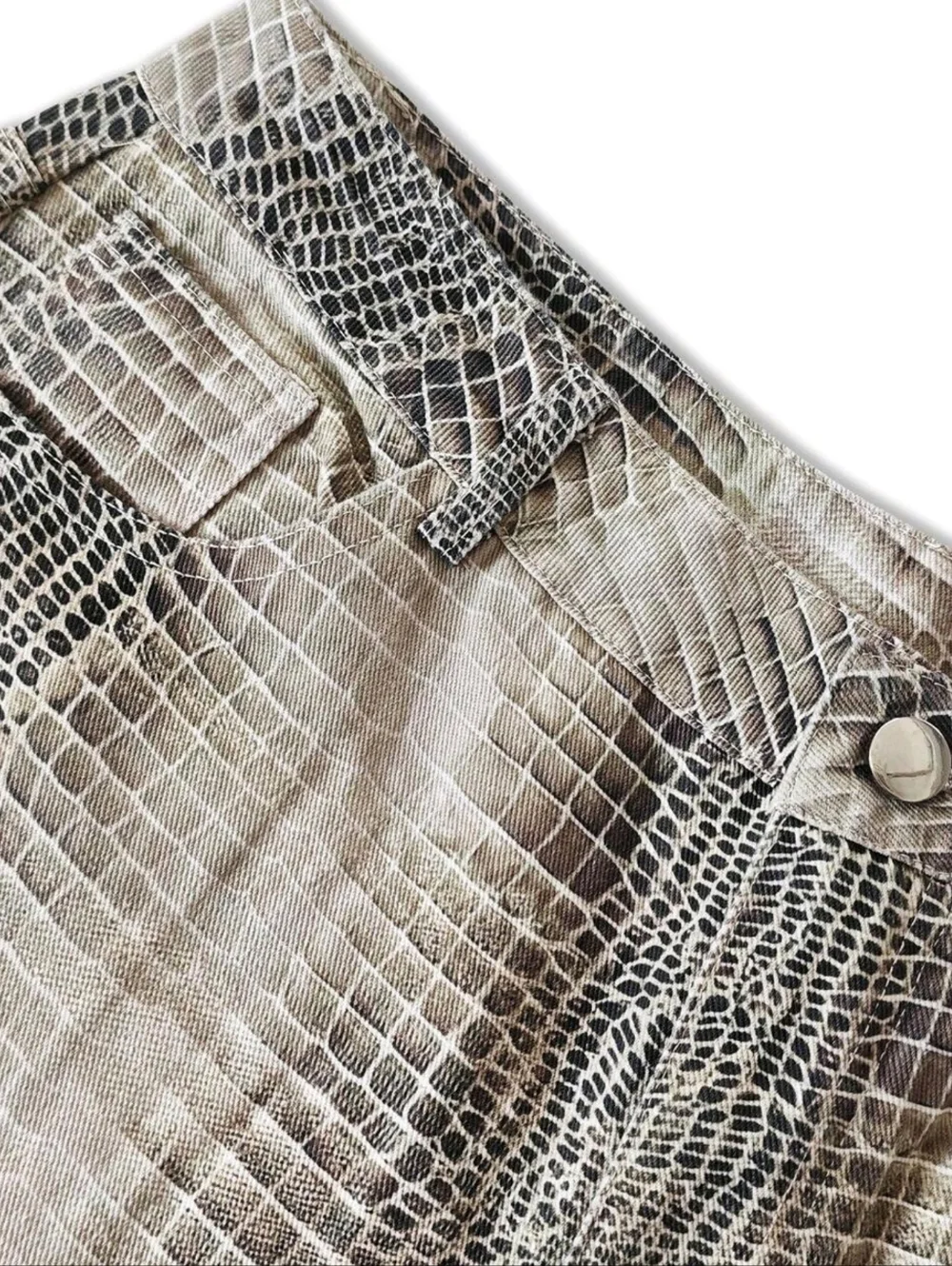 Wide Leg Snakeskin Print Pants - Beige - Picture 5 of 8